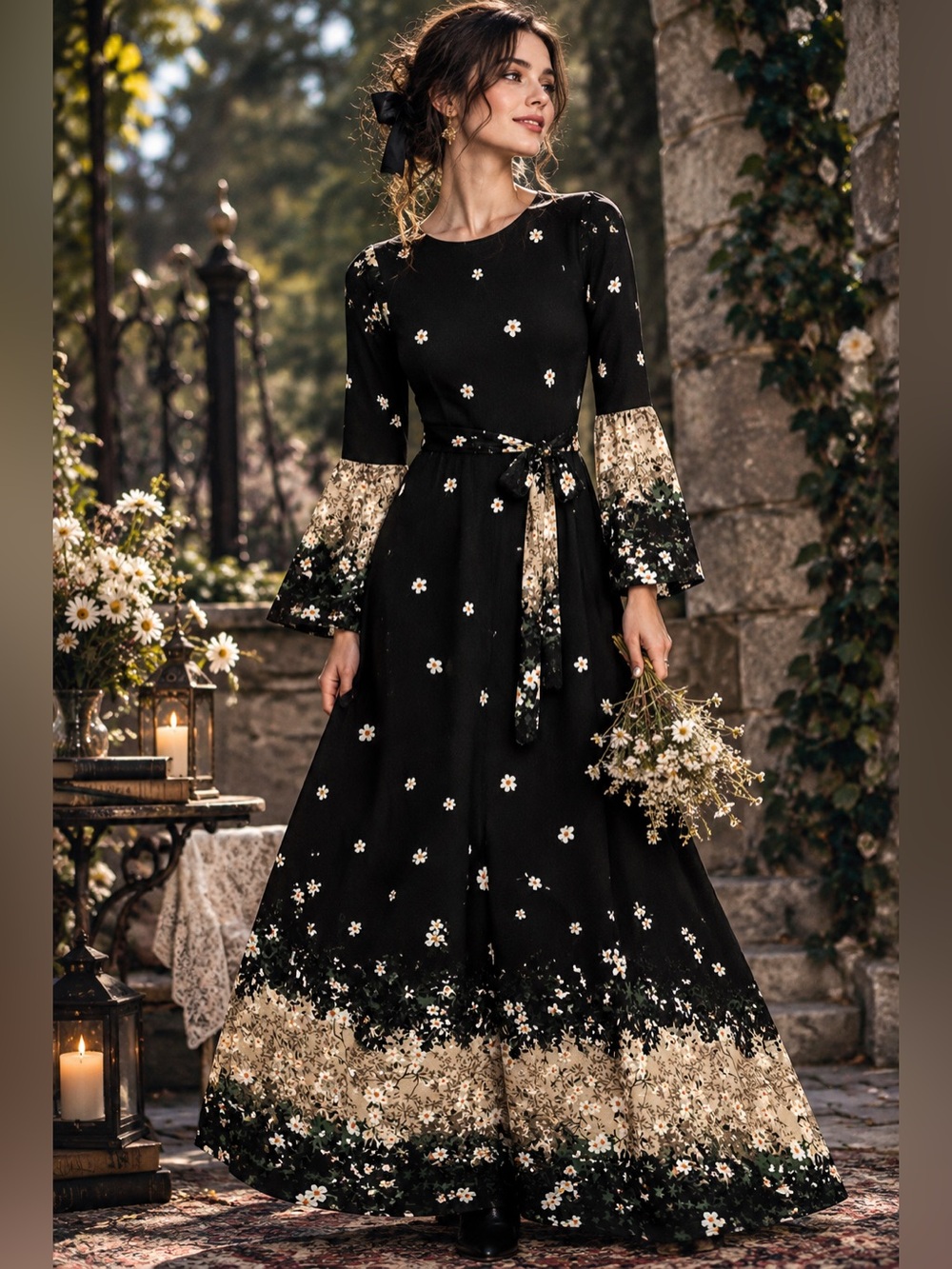 TAVIN NWT Whimsigoth Floral Bell Sleeve Maxi Dress Sz 4
